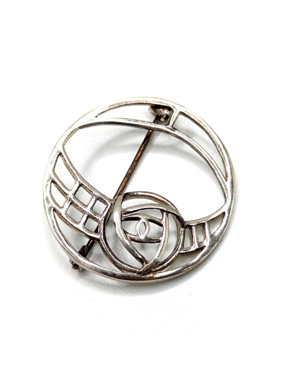 Sterling Silver 925 Floral Brooch Pin Clasp Vintage Abstract Openwork Round 3g
